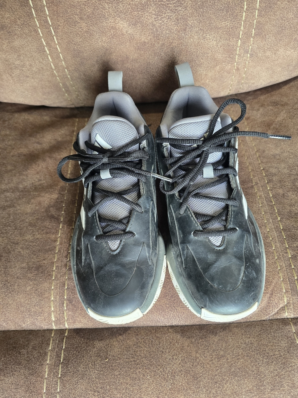 adidas Boys Black and Gray Lace-Up Basketball Shoes